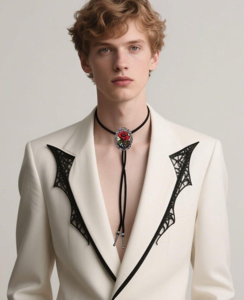 PEARLY JUN Bolo Tie for Women Men Flower Rose Western Cowboy Brown Leather Country Style String Vest Gifts - Image 2